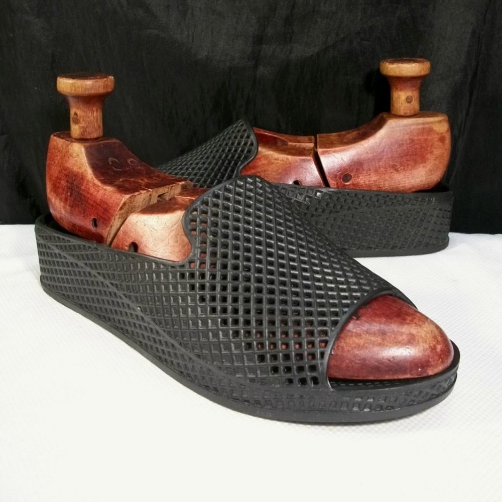 JEFFREY CAMPBELL FLING 2 BLACK JELLY WEDGE SLIDE OPEN TOE SANDALS 10M 41